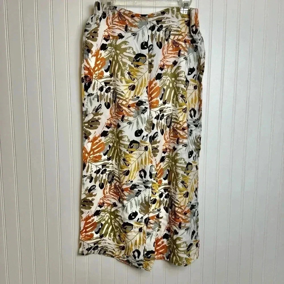 Tahari Linen Botanical Short Sleeve Top Wide Leg Pant Set Top Med Pants XL C48 - Picture 6 of 7